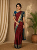Maroon Striped Design Semi Silk Saree with Contrast Teal Blue Zari Border