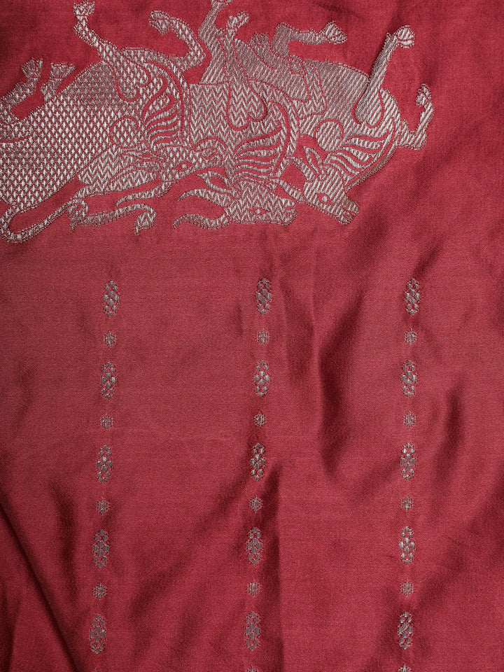 Maroon Striped Design Semi Tussar Silk Saree - Diadem