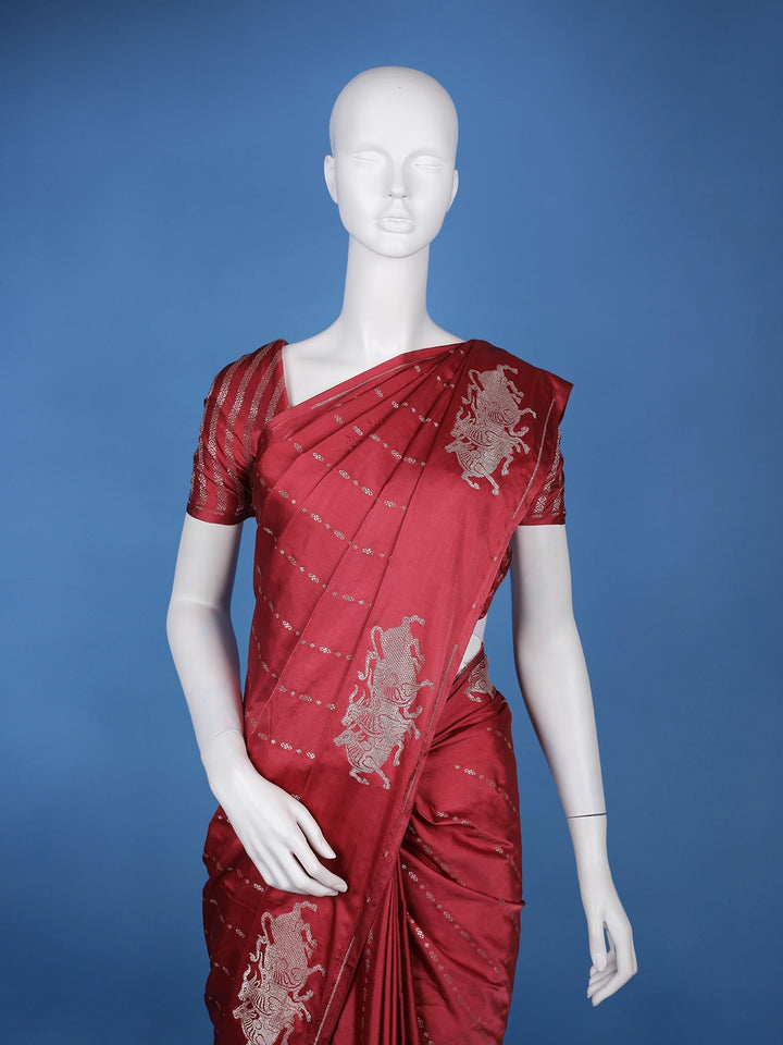 Maroon Striped Design Semi Tussar Silk Saree - Diadem