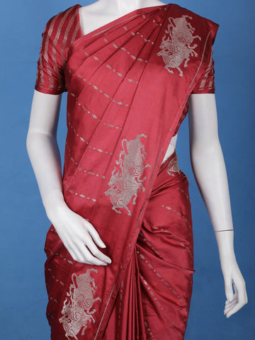 Maroon Striped Design Semi Tussar Silk Saree - Diadem