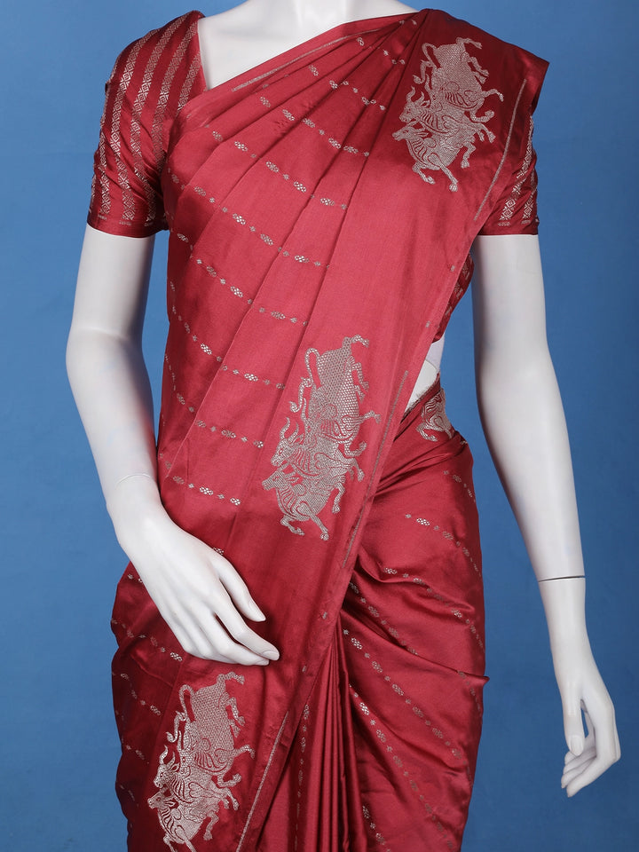 Maroon Striped Design Semi Tussar Silk Saree - Diadem