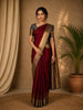 Maroon Stripes Woven Semi Silk Saree with Contrast Grey Zari Border