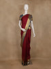 Maroon Stripes Woven Semi Silk Saree with Contrast Grey Zari Border