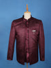 Maroon Textured Jacquard Men's Suit with Brooch Detailing