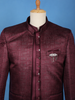 Maroon Textured Jacquard Men's Suit with Brooch Detailing