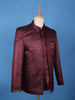 Maroon Textured Jacquard Men's Suit with Brooch Detailing
