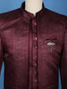 Maroon Textured Jacquard Men's Suit with Brooch Detailing
