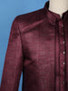 Maroon Textured Jacquard Men's Suit with Brooch Detailing