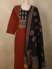 Maroon Traditional Leaf Printed Design Cotton Palazzo Suit with Dupatta