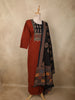 Maroon Traditional Leaf Printed Design Cotton Palazzo Suit with Dupatta