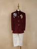 Maroon Velvet Kids Sherwani with with Cartoon Embroidery