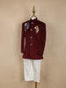 Maroon Velvet Kids Sherwani with with Cartoon Embroidery