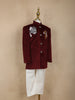 Maroon Velvet Kids Sherwani with with Cartoon Embroidery