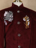 Maroon Velvet Kids Sherwani with with Cartoon Embroidery
