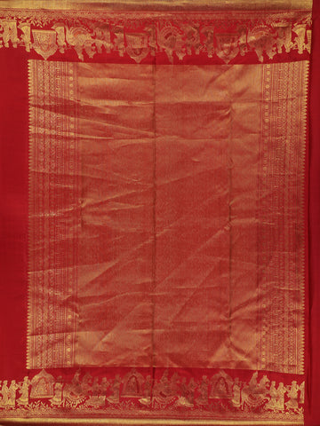 Maroon Woven Gold Zari Elephant Border Kanchipuram Silk Saree - Diadem