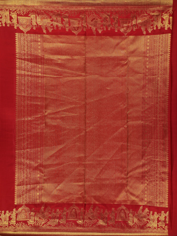 Maroon Woven Gold Zari Elephant Border Kanchipuram Silk Saree - Diadem