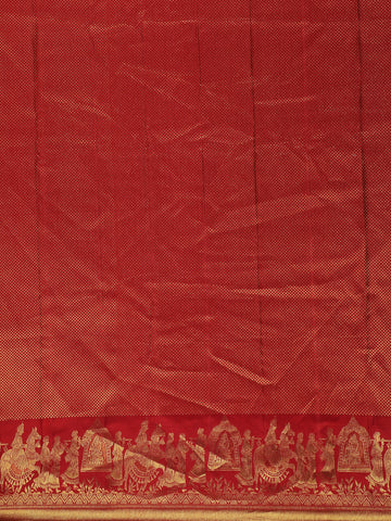 Maroon Woven Gold Zari Elephant Border Kanchipuram Silk Saree - Diadem