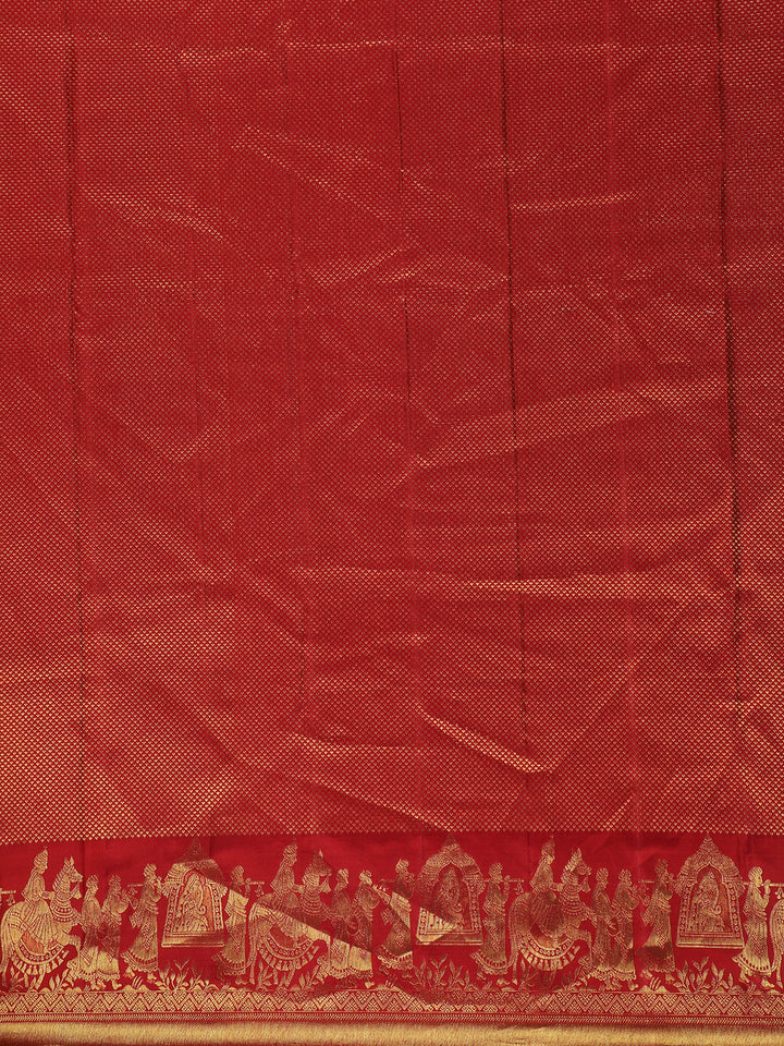 Maroon Woven Gold Zari Elephant Border Kanchipuram Silk Saree - Diadem