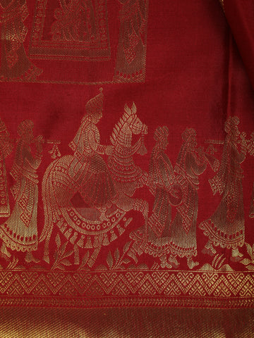 Maroon Woven Gold Zari Elephant Border Kanchipuram Silk Saree - Diadem