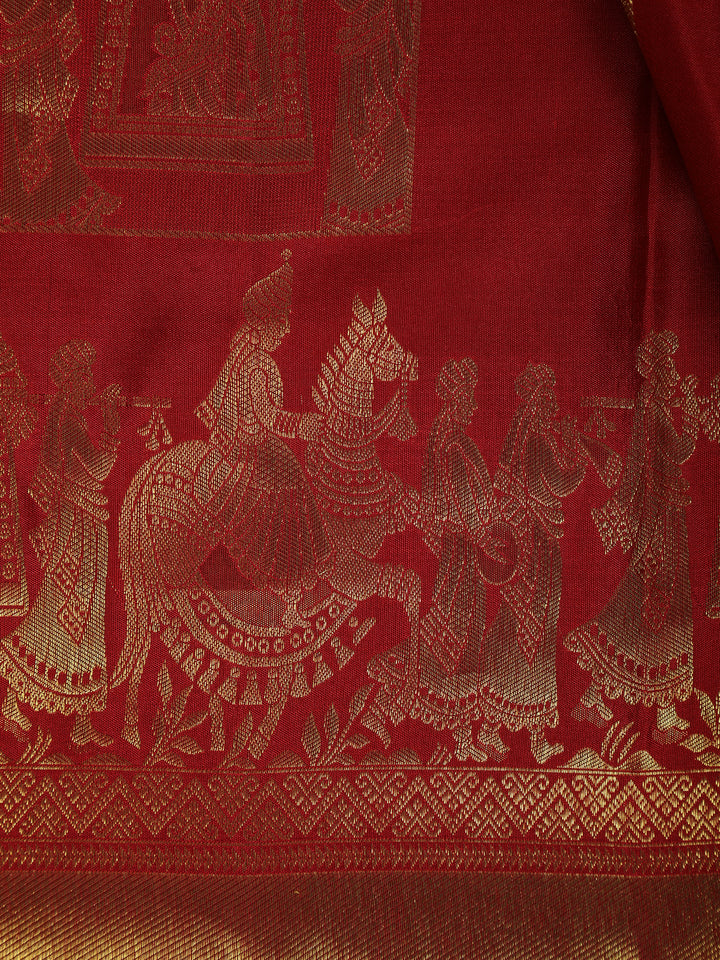 Maroon Woven Gold Zari Elephant Border Kanchipuram Silk Saree - Diadem