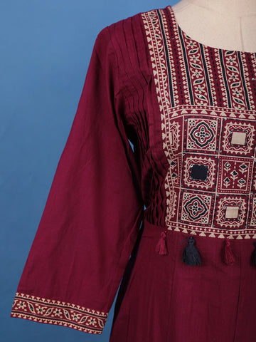 Maroon Ajrakh Design Printed Cotton Salwar Suit Set - Diadem