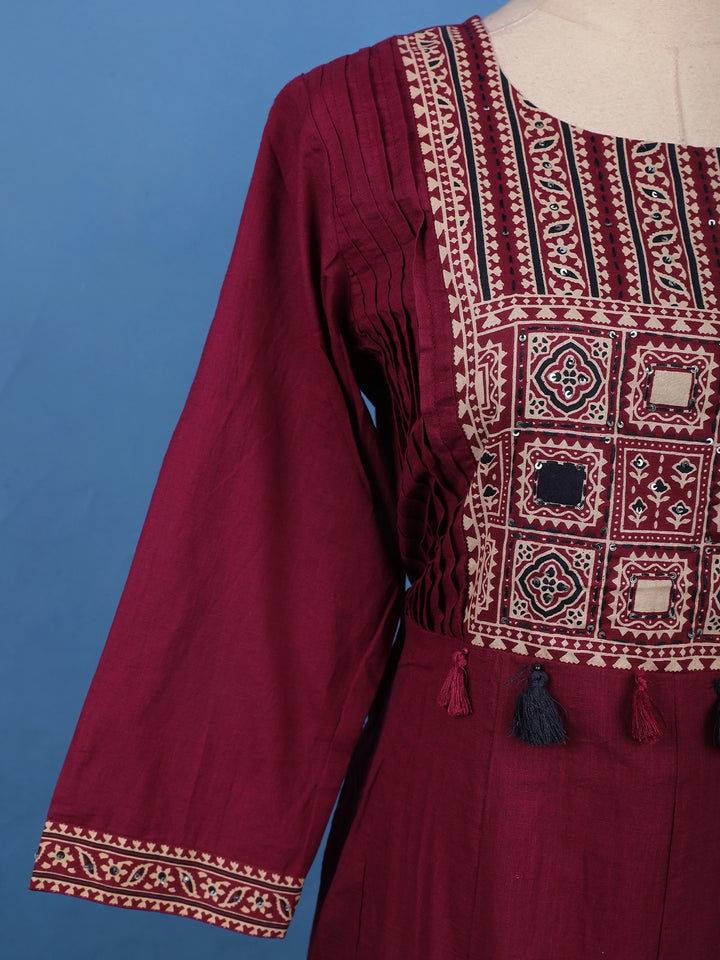 Maroon Ajrakh Design Printed Cotton Salwar Suit Set - Diadem