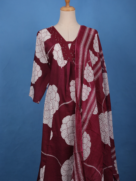 Maroon Cloud Floral Printed Cotton Salwar Suit - Diadem