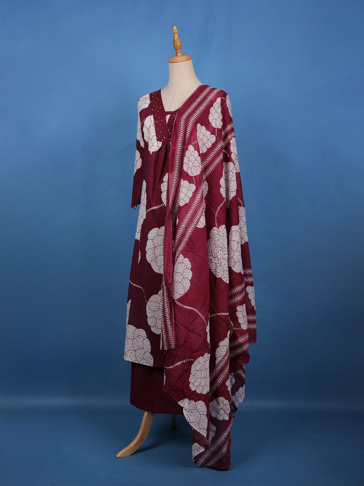 Maroon Cloud Floral Printed Cotton Salwar Suit - Diadem