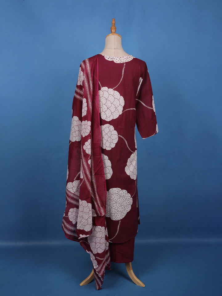 Maroon Cloud Floral Printed Cotton Salwar Suit - Diadem
