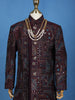 Maroon Cotton Floral Embroidery Sherwani And Pant Set - Diadem