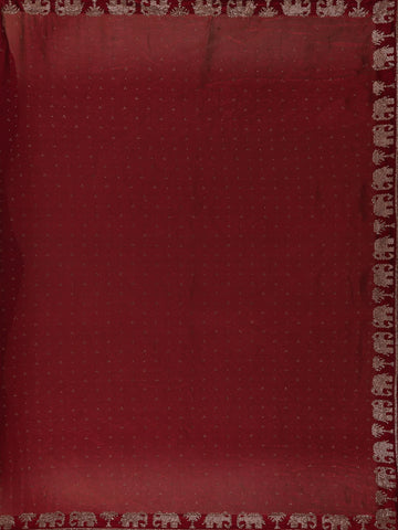 Maroon Elephant Motif Embellished Satin Saree - Diadem