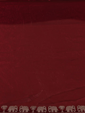 Maroon Elephant Motif Embellished Satin Saree - Diadem