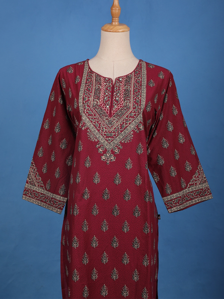 Maroon Floral Printed Cotton Kurti - Diadem