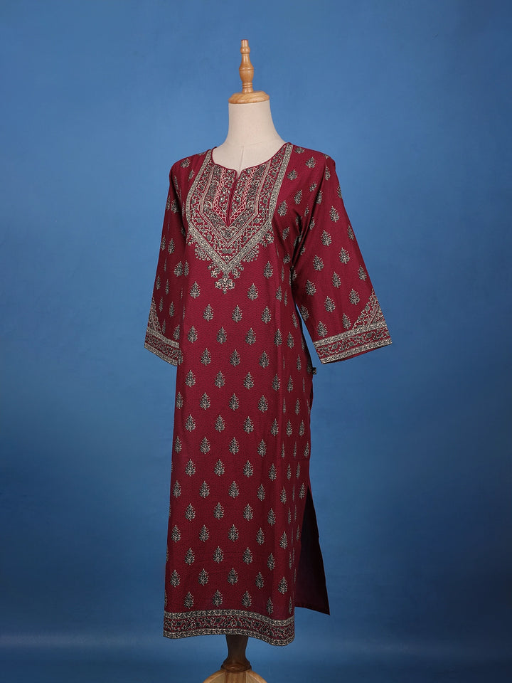 Maroon Floral Printed Cotton Kurti - Diadem