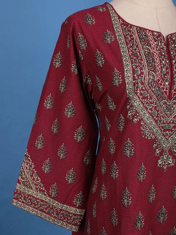 Maroon Floral Printed Cotton Kurti - Diadem