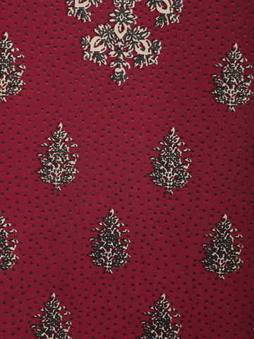 Maroon Floral Printed Cotton Kurti - Diadem