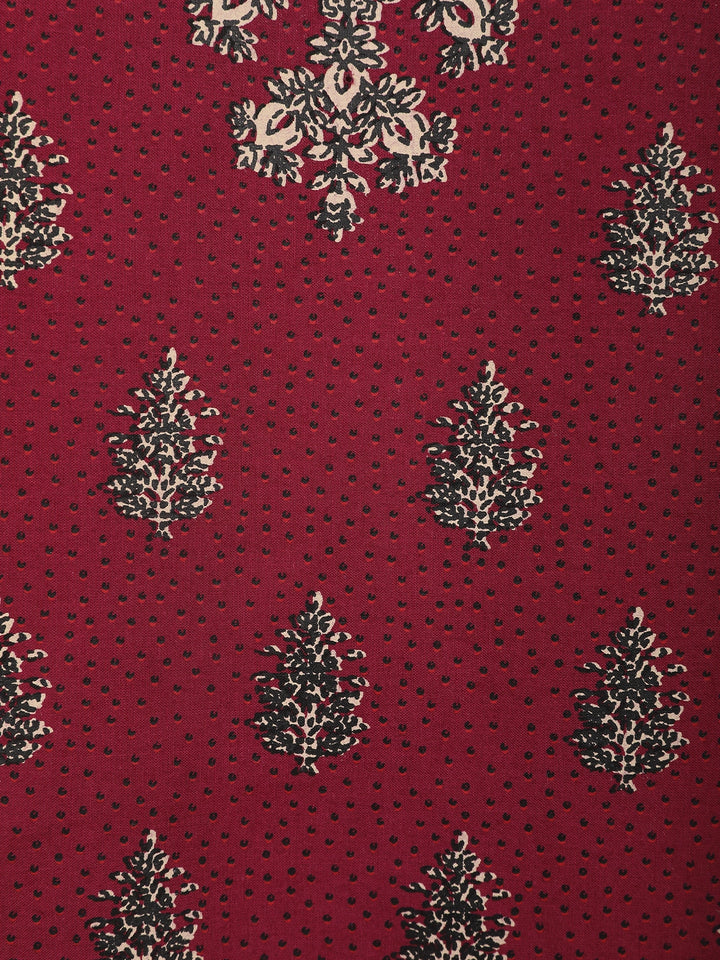 Maroon Floral Printed Cotton Kurti - Diadem