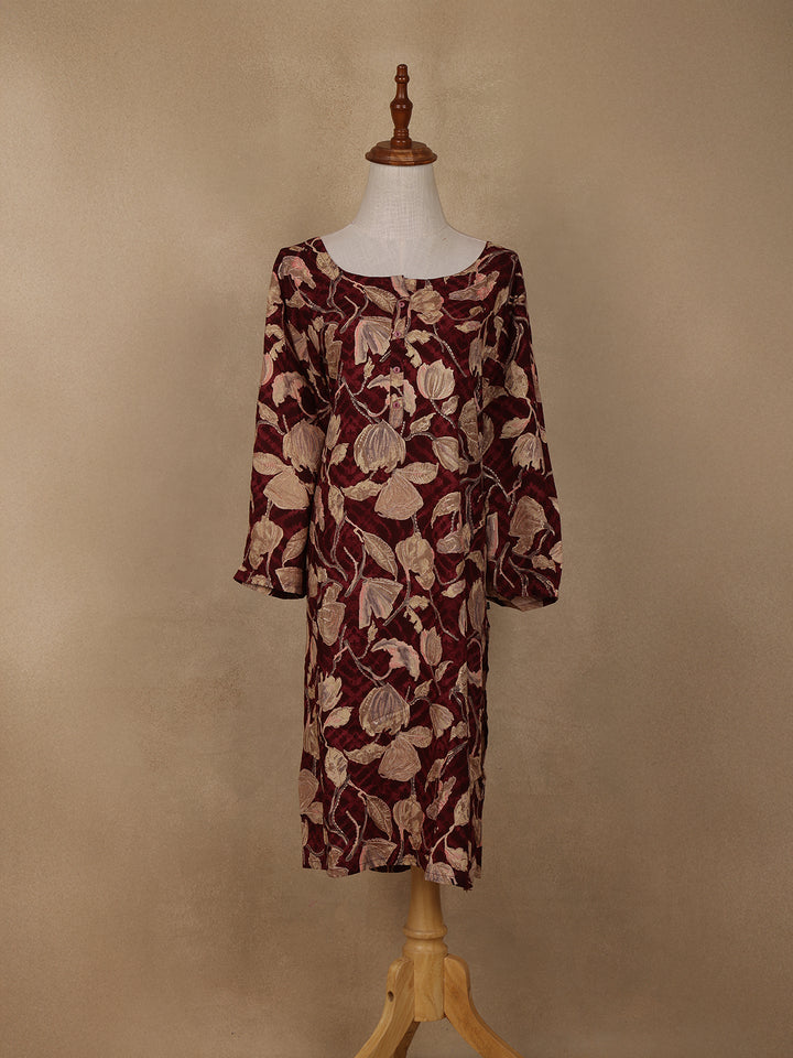 Maroon Floral Design Printed Rayon Kuti - Diadem