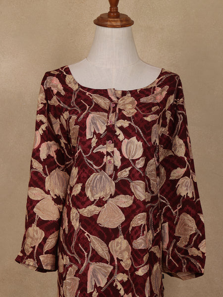 Maroon Floral Design Printed Rayon Kuti - Diadem