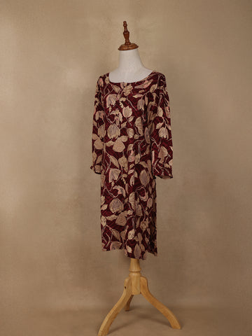 Maroon Floral Design Printed Rayon Kuti - Diadem