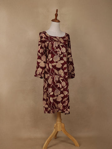 Maroon Floral Design Printed Rayon Kuti - Diadem