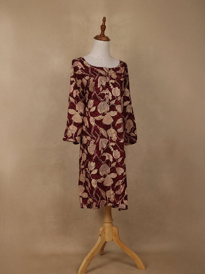 Maroon Floral Design Printed Rayon Kuti - Diadem