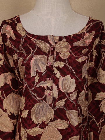Maroon Floral Design Printed Rayon Kuti - Diadem