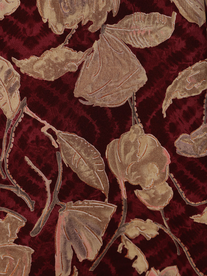 Maroon Floral Design Printed Rayon Kuti - Diadem