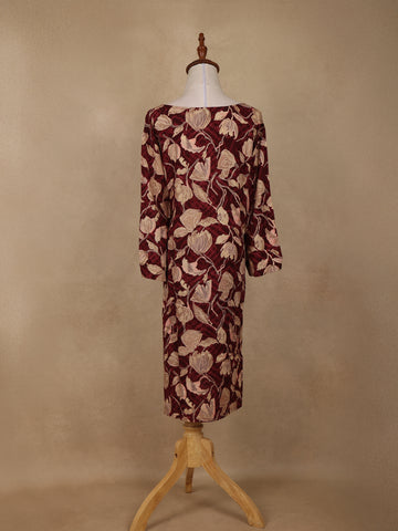 Maroon Floral Design Printed Rayon Kuti - Diadem