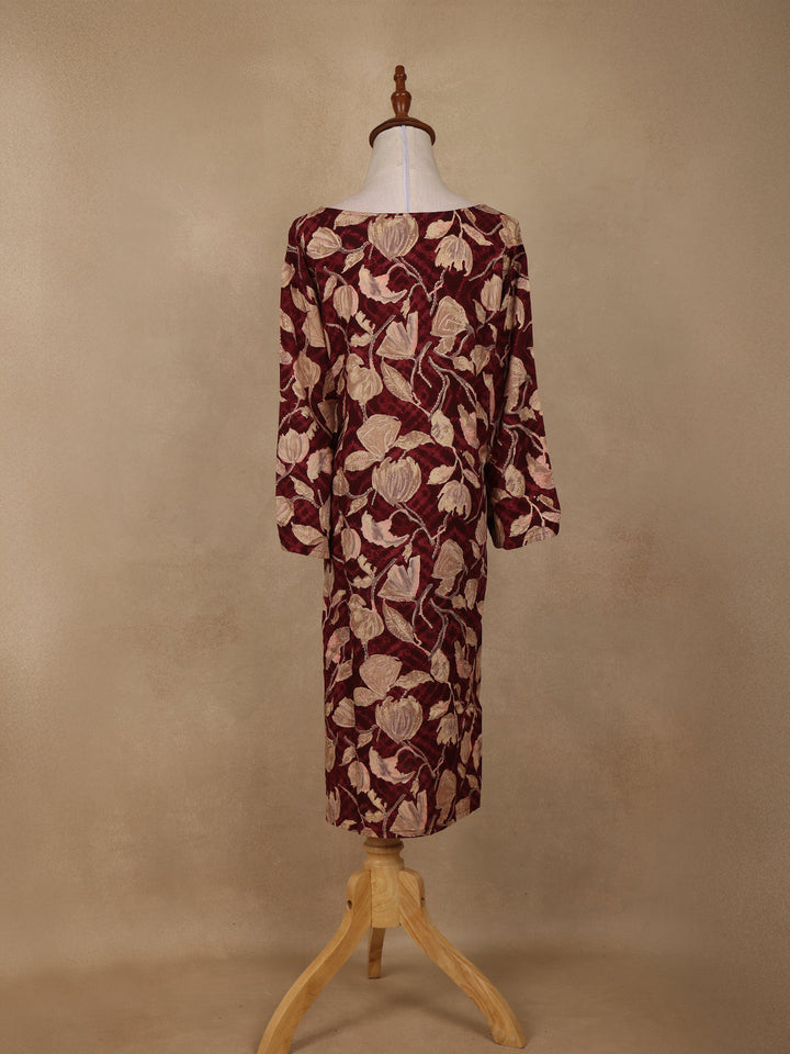 Maroon Floral Design Printed Rayon Kuti - Diadem