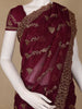 Maroon Floral Embellished Chiffon Saree - Diadem