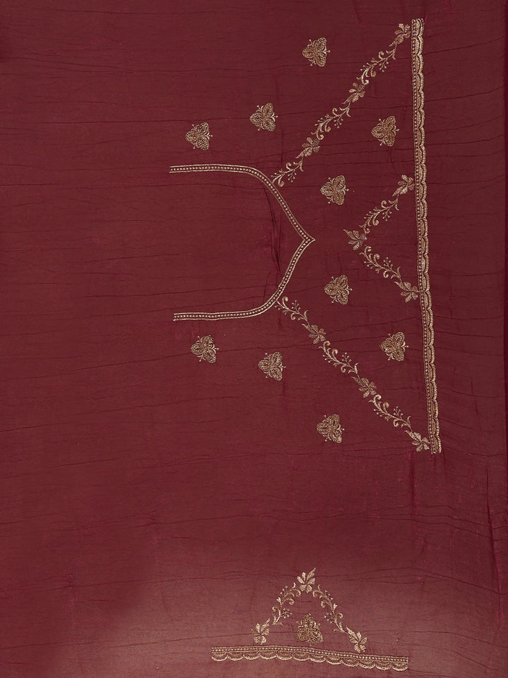 Maroon Floral Embellished Chiffon Saree - Diadem