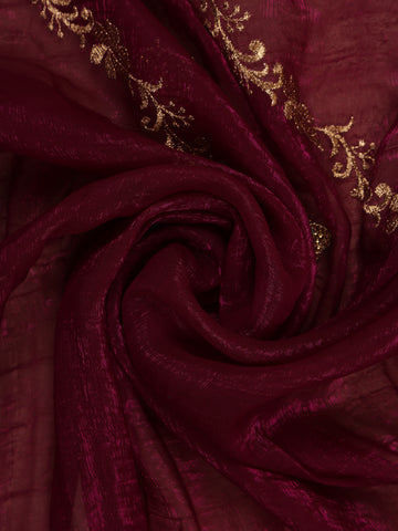 Maroon Floral Embellished Chiffon Saree - Diadem