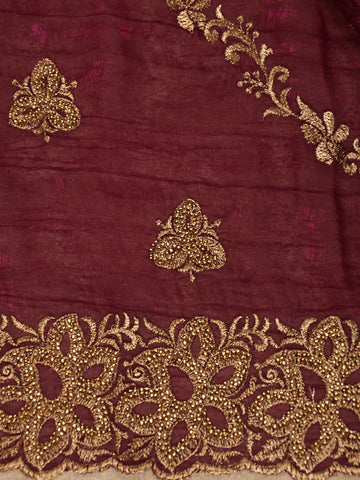 Maroon Floral Embellished Chiffon Saree - Diadem